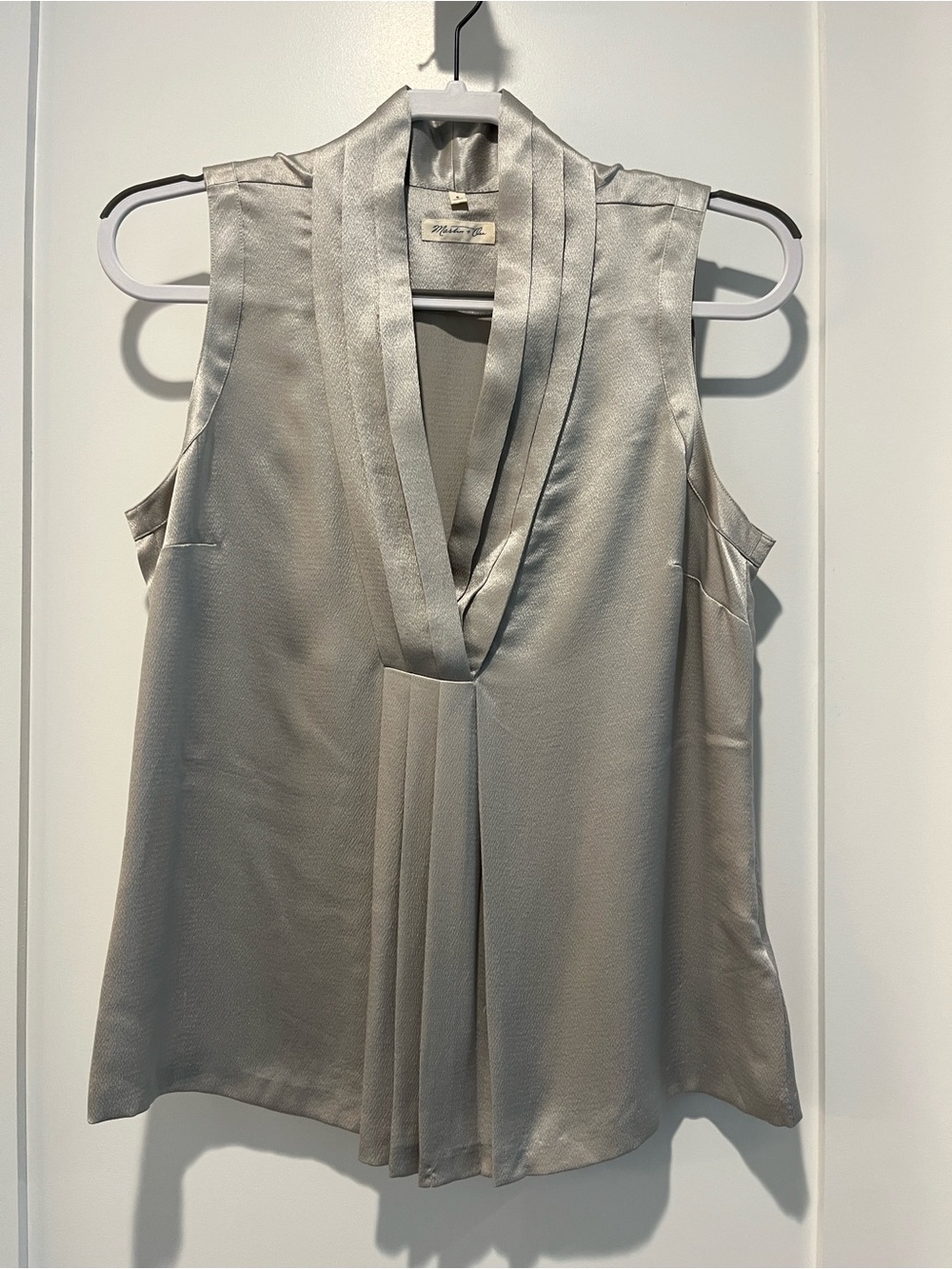 Martin + Osa Silver Silk Sleeveless V-Neck Blouse